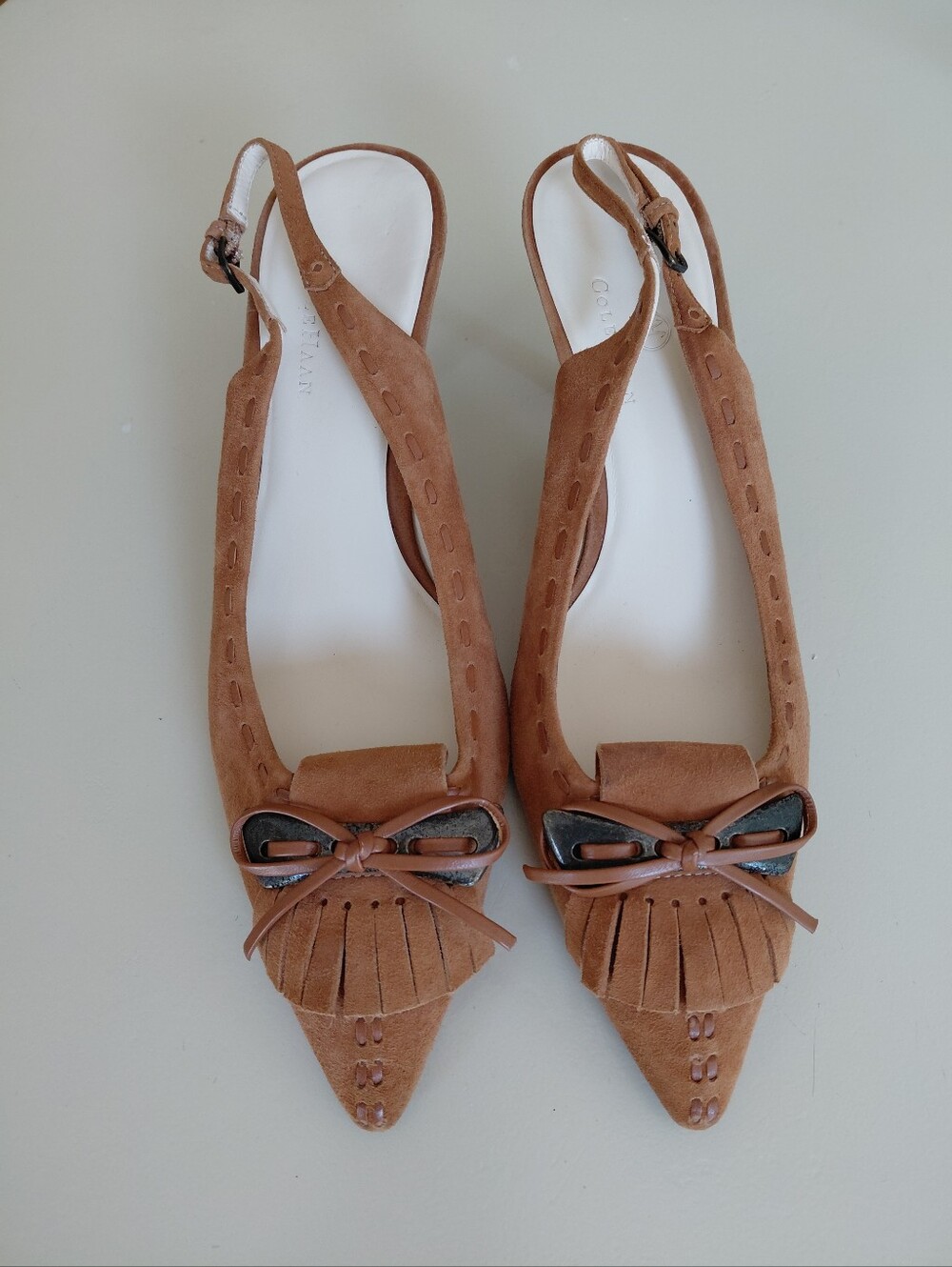 Cole Haan Brown Suede Bow Slingback Pump Heels Sz 10